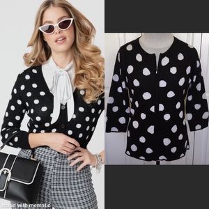 Wool Black White Polka Dot 3/4 Sweater Cardigan 8